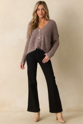 Always The Answer Taupe Ribbed Knit Button Up Cardigan