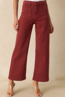 Right Where We Are Brick Red Cotton High Waisted Wide Leg Jeans