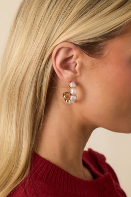 In Good Spirits Gold Faux Square Pearl Hoops