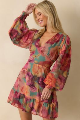 Petals In Motion Pink Multi Floral Print Chiffon Mini Dress
