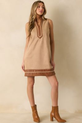 Once In A While Tan Faux Suede Mini Dress