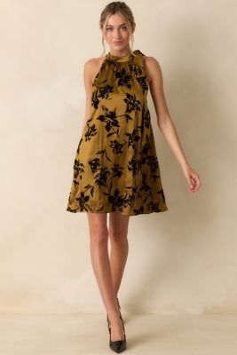All That Glimmers Dark Gold Floral Satin Mini Dress