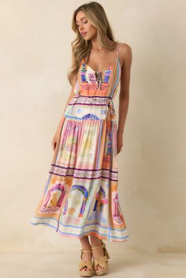 Minkpink Elysia White Multi Tropical Tile Print Maxi Dress