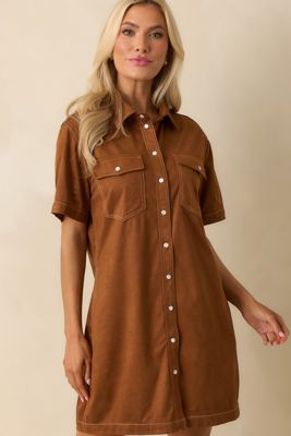 Many Possibilities Cinnamon Brown Button Up Mini Dress