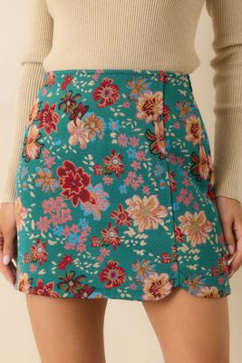Pretty Please Teal Green Floral Print Mini Skirt
