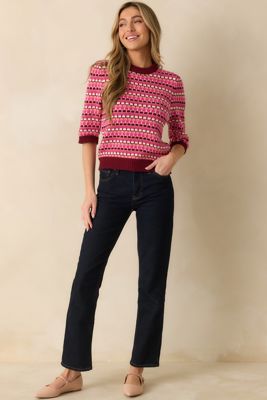 Choosing Cheerful Pink Multi Knit Striped 3/4 Sleeve Sweater