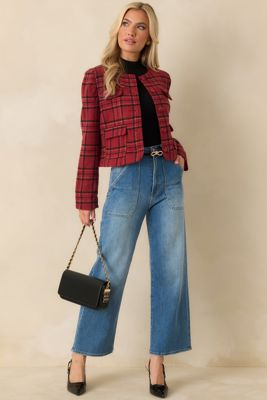 All In Good Taste Merlot Red Plaid Button Up Jacket