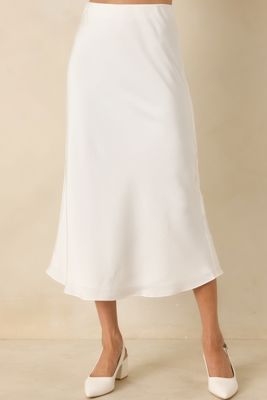 Come Closer White Satin-Finish Midi Skirt