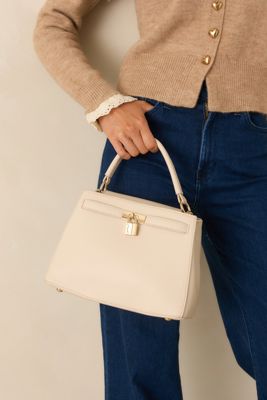 Lock It In Nude Faux Leather Lock Detail Handbag