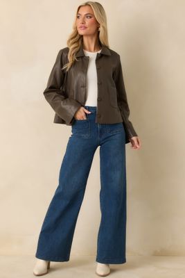 City Limits Chocolate Brown Faux Leather Button Up Jacket