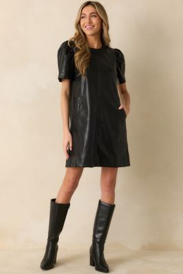 Rule Breaker Black Faux Leather Short Sleeve Mini Dress