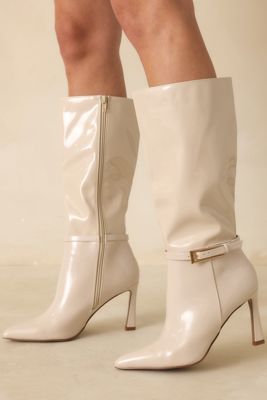 Stay In Touch Ivory Patent Faux Leather Boots