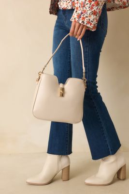 Might Surprise You Ivory Faux Leather Twist Lock Handbag