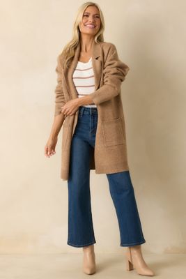 What’s Left To Say Camel Brown Open Front Knit Cardigan