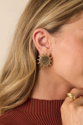 Step Aside Worn Gold Coin Embossed Medallion Earrings