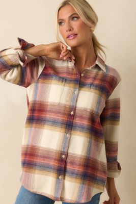 Thread & Supply Ivory Multi Plaid Cotton Desiree Shirt