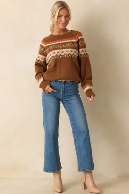 More To The Story Brown Pumpkin Fair Isle Knit Sweater