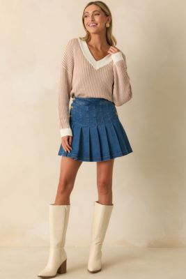 Minkpink Camel Brown Elsie Knit V-Neck Sweater