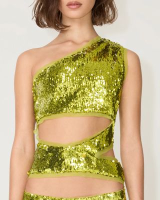 Sequin Cutout Top - Chartreuse