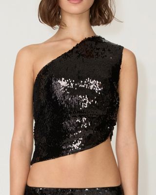 Sequin One Shoulder Top - Black