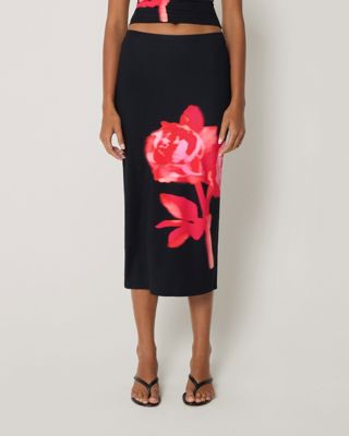 Smooth Stretch Midi Skirt - Black Peony