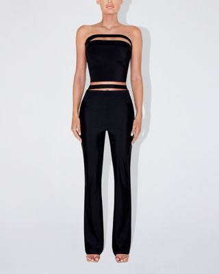 Sleek Stretch Cutout Foldover Pant - Black
