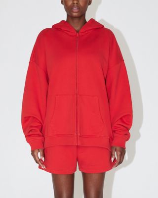 Fleece Oversized Zip Hoodie - Red