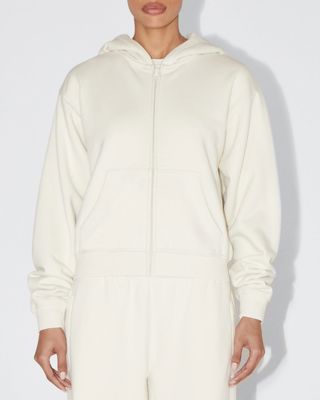 Fleece Zip Hoodie With Oversized Hood - Ecru