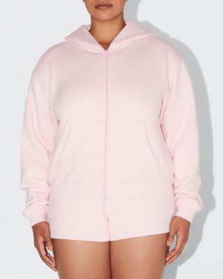 Fleece Zip Hoodie With Oversized Hood - Orchid Pink