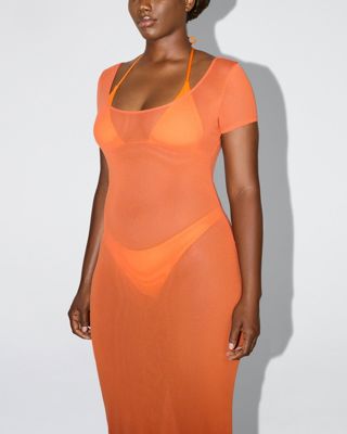 Mesh Scoop Neck Maxi Dress - Sunset
