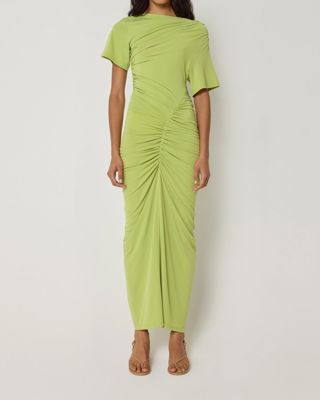 Asymmetrical Ruched Dress - Dark Citron