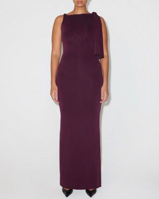 Sueded Stretch Knotted Maxi Dress - Black Cherry