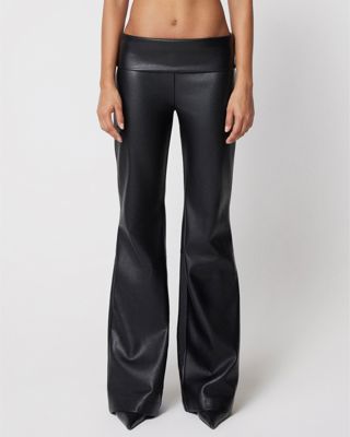 Faux Leather Low Rise Foldover Pant - Black