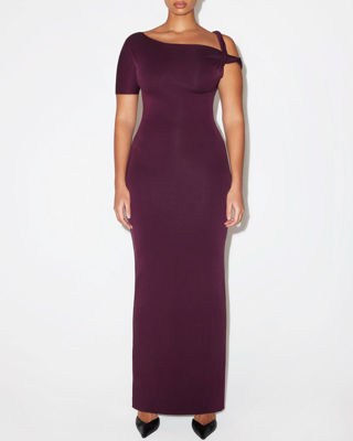 Sueded Stretch Twist Maxi Dress - Black Cherry