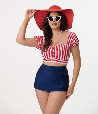 Pinky Pinups Navy Bow High Waist Swim Skirt