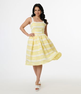 Unique Vintage Lemon Merengue & White Lace Sundress