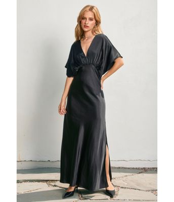 Black Satin Blouson Maxi Dress