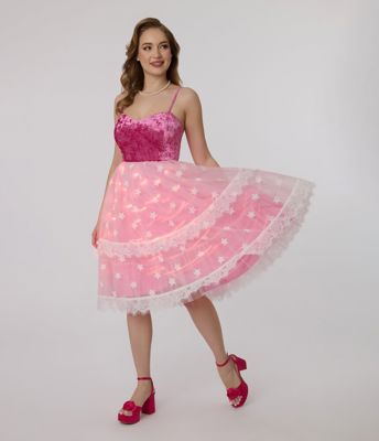 Barbie X Unique Vintage 1980s Pink Light Up Dream Glow Swing Dress