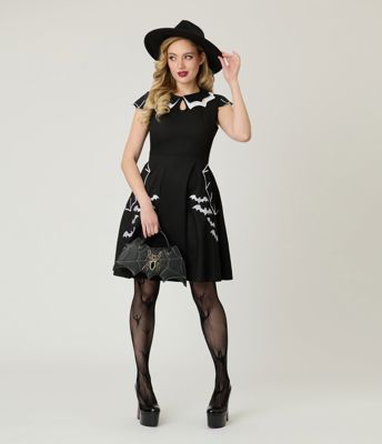 Black & White Bat Cotton Flare Dress