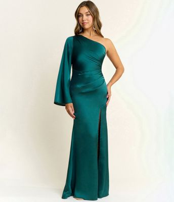 Teal One Shoulder Maxi Dress