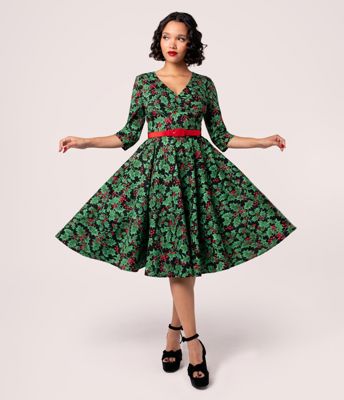 Hell Bunny Black & Green Holiday Swing Dress