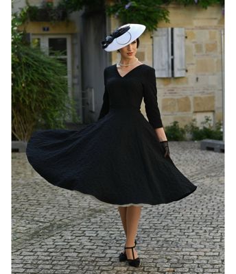 Black Floral Jacquard Piper Swing Dress