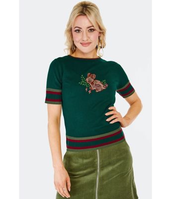 Voodoo Vixen Green Bunny Embroidered Sweater