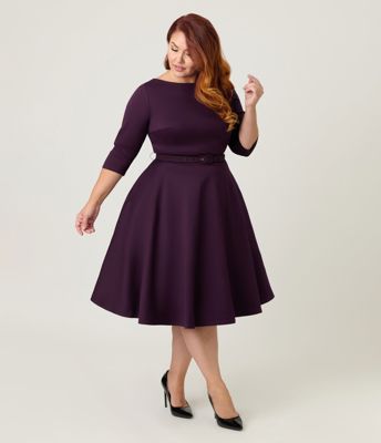 Unique Vintage Plus Size Eggplant Devon Swing Dress