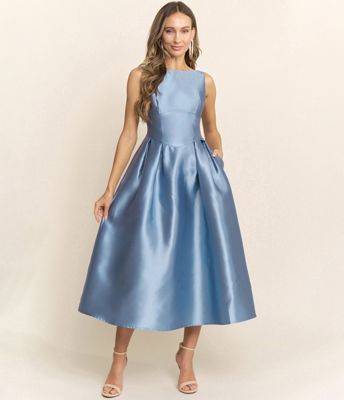 Slate Blue Shimmer Sleeveless Midi Dress