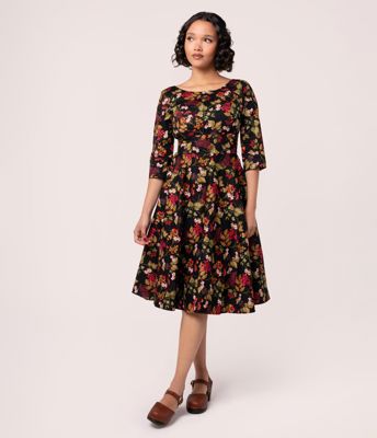 Hell Bunny Black & Fall Floral Swing Dress