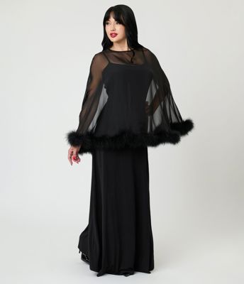 Smak Parlour Black Feathered Cape Maxi Dress