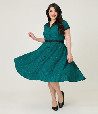 Unique Vintage Plus Size Teal Raccoon Print Alexis Swing Dress