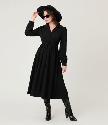 Black Long Sleeve Midi Dress