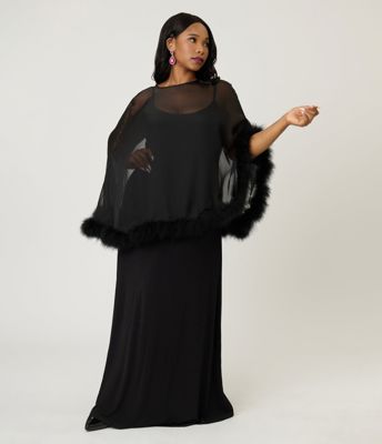 Smak Parlour Plus Size Black Feathered Cape Maxi Dress